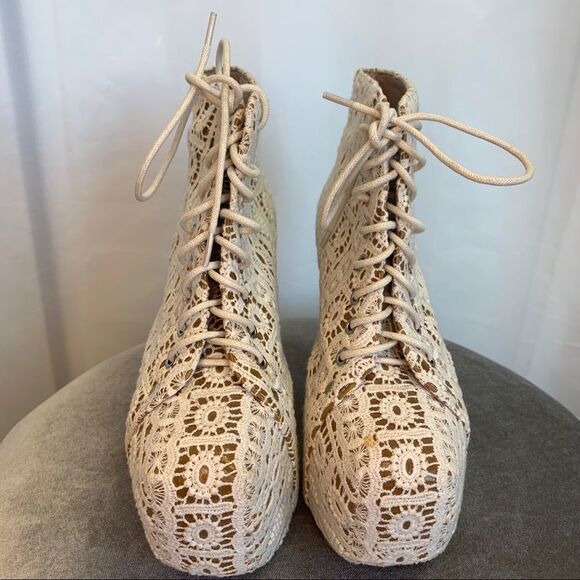 Jeffrey Campbell Lita Ivory Crochet Lace Up Platform Ankle Bootie Size 6🔥 - Picture 10 of 17